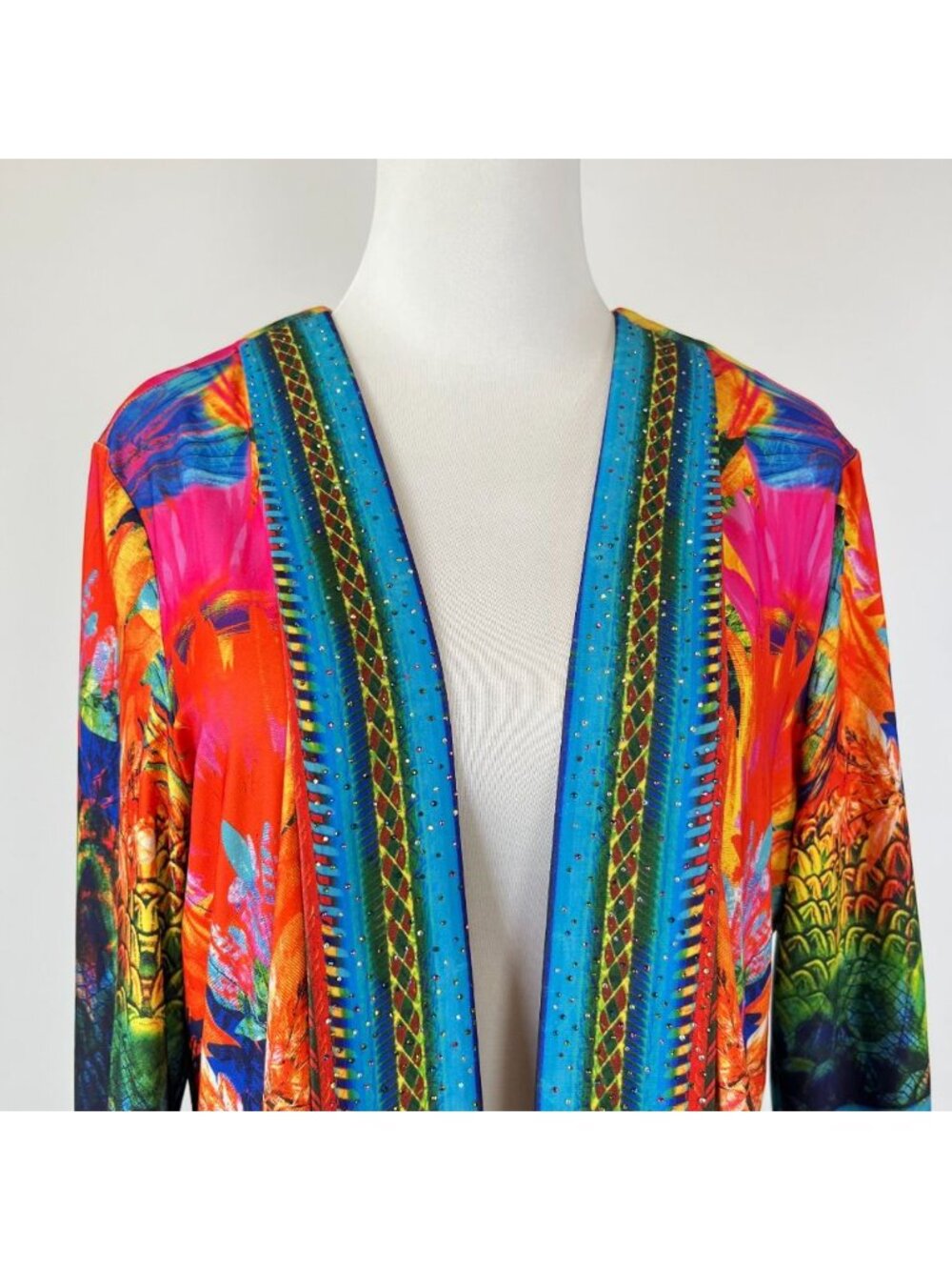 NWOT Ali Miles Floral Multicolor Rhinestone Women’s Open Front Cardigan Size PM - Picture 3 of 14